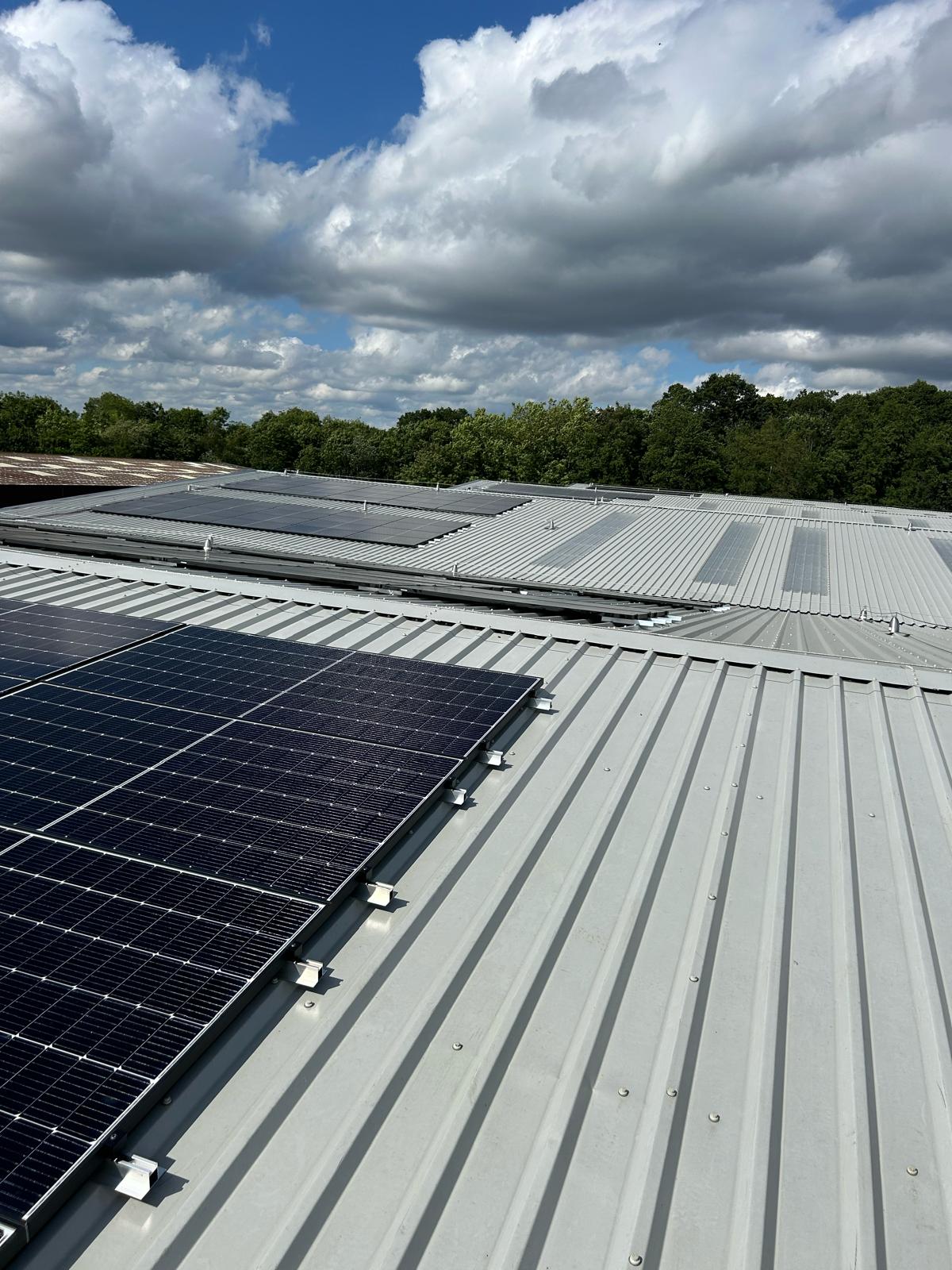 Solar panels installed on an industrial building